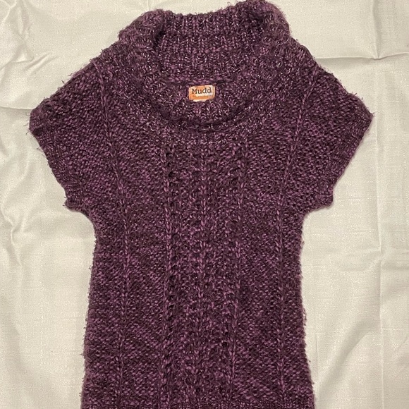 Mudd Sweaters - MUDD women’s short sleeve purple SPARKLY sweater